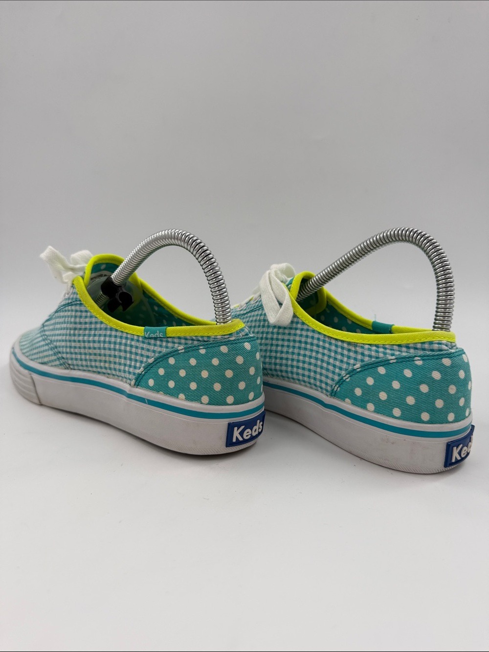 Keds Double Dutch Teal Polka Dot & Gingham Sneakers Neon Lime Trim Women's 6.5 - Picture 9 of 16